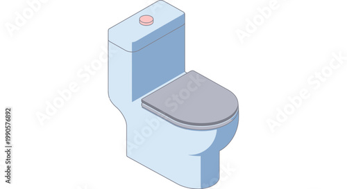 Isometric Ceramic Toilet Bowl Illustration, Minimalist Bathroom Commode Vector Icon Isolated on White Background