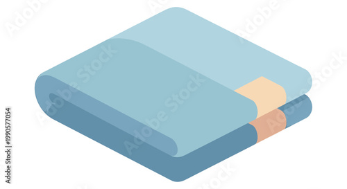Isometric Vector Illustration of a Folded Blue Blanket or Towel, Soft Cotton Bedding Linen Stack Isolated on White Background