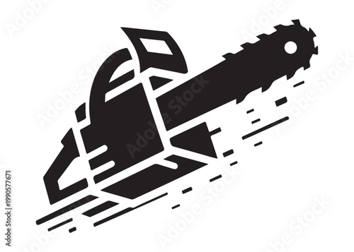 chainsaw cutting logo silhouette vector, chainsaw silhouette logo design illustration, chainsaw silhouette powerful vector design, woodcutter with chainsaw logo silhouette vector on white background