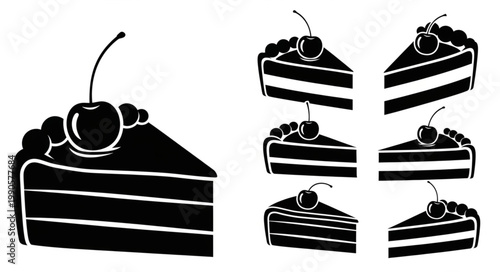 Black Silhouette Slices of Cherry Cake Dessert.