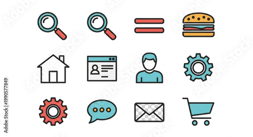 Collection of colorful flat design icons for web and mobile applications.