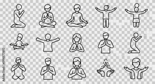 Collection of Yoga and Meditation Poses Icons.