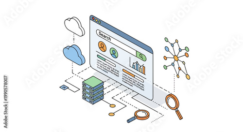 Isometric Blue Filing Cabinet with Three Colorful Drawers for Office Storage and Archive Organization