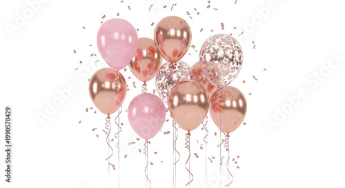 Pink and gold balloons on black background for celebration or party decoration