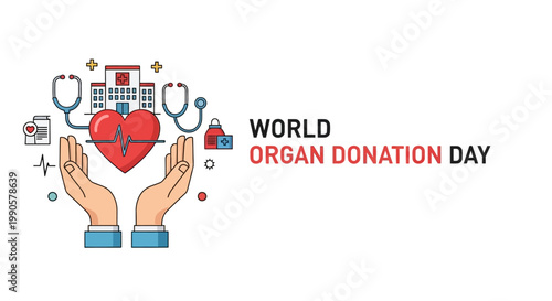 World Organ Donation Day concept illustration with hands and heart.