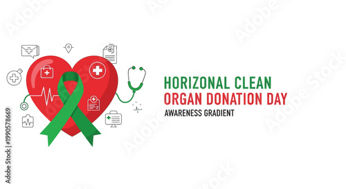 Organ Donation Awareness Heart with Stethoscope and Ribbon.