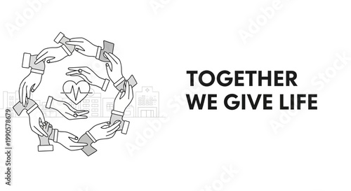 Together We Give Life Hands Heart Symbol.