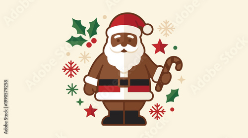 A cartoon Santa Claus with sunglasses and candy.