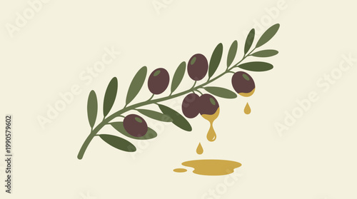 Olive branch with olives and oil.