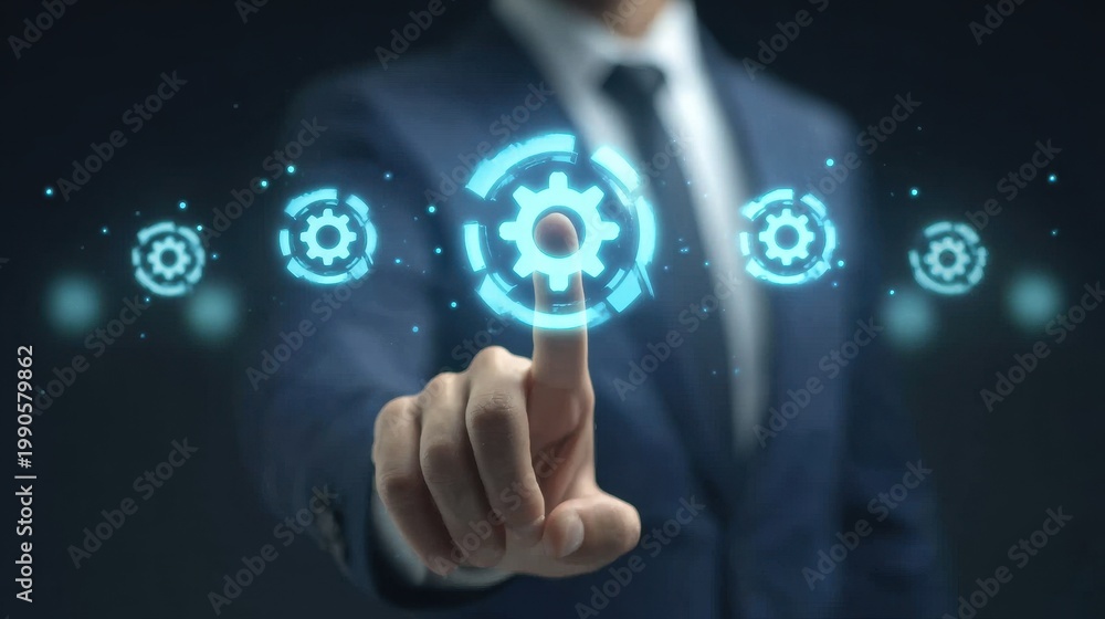 Fototapeta premium Rapid digital growth and technology integration in HR development help the business hit its next achievement.