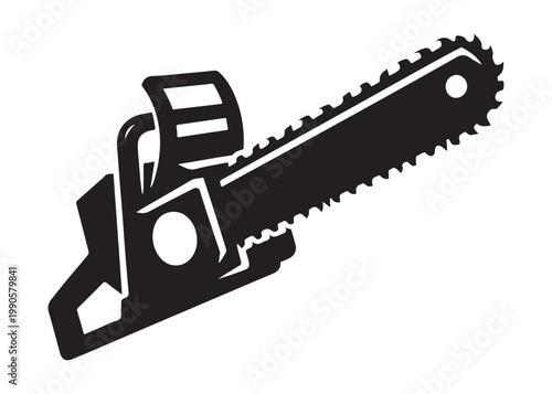 chainsaw cutting logo silhouette vector, chainsaw silhouette logo design illustration, chainsaw silhouette powerful vector design, woodcutter with chainsaw logo silhouette vector on white background