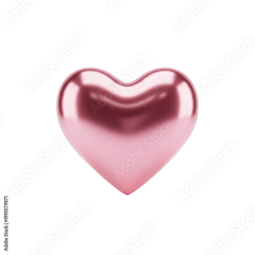 A perfectly symmetrical, high-gloss pink heart with a smooth, reflective surface, on a transparent background with soft ambient light, pure modern affection