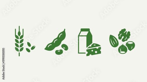Green icons of food and plants.