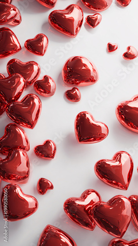 Shiny Red Hearts Decoration on White Background for Celebrations