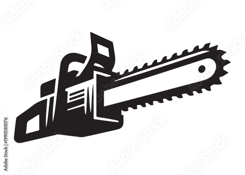 chainsaw cutting logo silhouette vector, chainsaw silhouette logo design illustration, chainsaw silhouette powerful vector design, woodcutter with chainsaw logo silhouette vector on white background