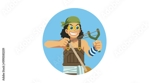 A cartoon character holding a tool.