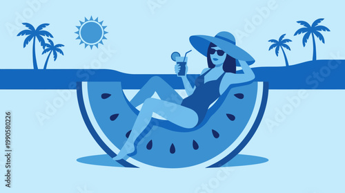 Woman relaxing on a watermelon float.