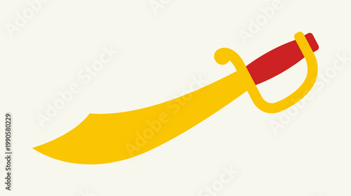 A cartoon cutlass with a red handle.