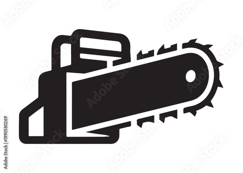 chainsaw cutting logo silhouette vector, chainsaw silhouette logo design illustration, chainsaw silhouette powerful vector design, woodcutter with chainsaw logo silhouette vector on white background