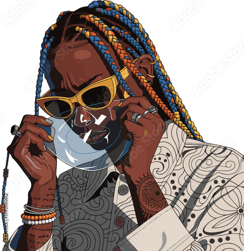 Isolated a realistic kinds of deferent Woman removes mask vector art with white background.