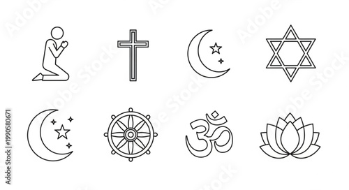 Collection of Religious Symbols and Icons Representing Faith.