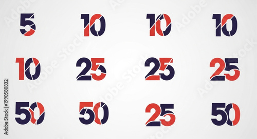 Collection of Numbers in Red and Blue Colors.
