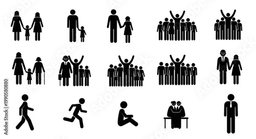 Collection of diverse human pictogram icons representing various activities and groups.