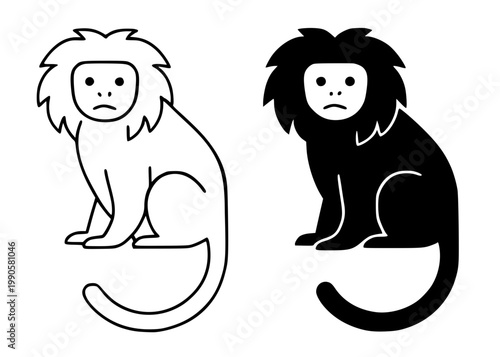 Tamarin minimalist icon in outline and silhouette design