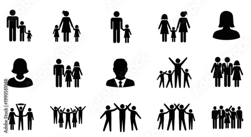 Collection of Diverse Human Figures and Family Icons Representing People.