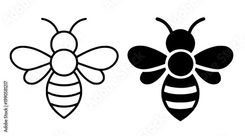 Honey bee minimalist icon in outline and silhouette design