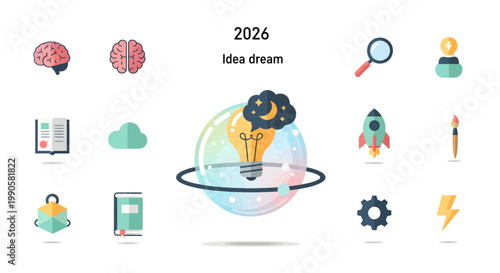 Flat Vector Icon Pack for Subconscious Mind Readers, 2026 - Dream Scanning Illustrations
