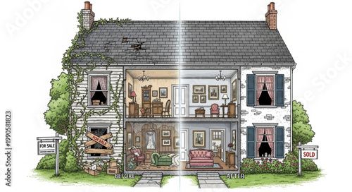 Old House Renovation Before and After Comparison.