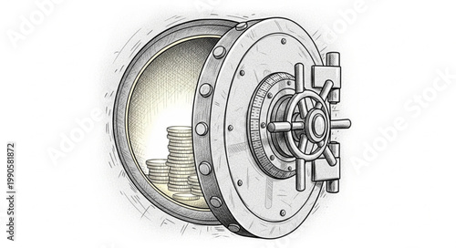 Open Vault Door Revealing Stored Wealth Inside.