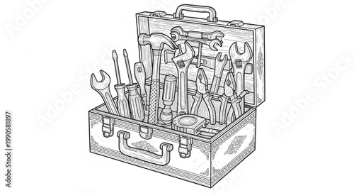 Open Toolbox Filled With Various Tools And Equipment.
