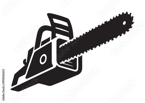 chainsaw cutting logo silhouette vector, chainsaw silhouette logo design illustration, chainsaw silhouette powerful vector design, woodcutter with chainsaw logo silhouette vector on white background
