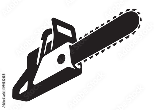 chainsaw cutting logo silhouette vector, chainsaw silhouette logo design illustration, chainsaw silhouette powerful vector design, woodcutter with chainsaw logo silhouette vector on white background