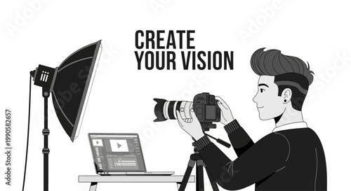 Photographer Capturing Creative Vision with Professional Camera Equipment.