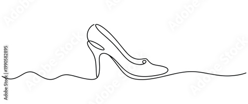 Elegant single line drawing of a high heel shoe isolated on transparent background for fashion design