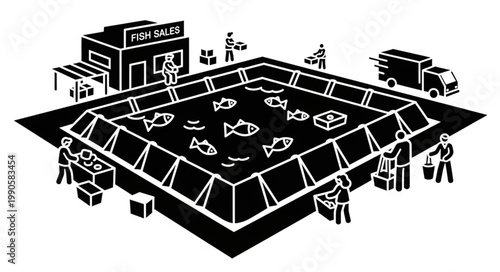 Fish Farm Aquaculture Business Operations Illustration.