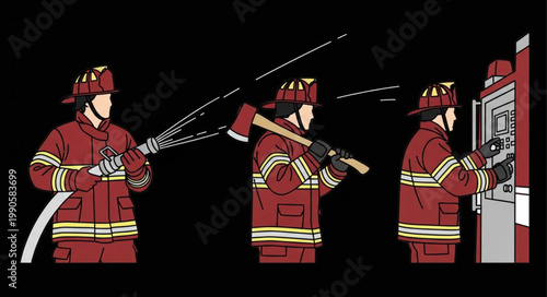 Firefighter in Action Demonstrating Safety Equipment and Tools.