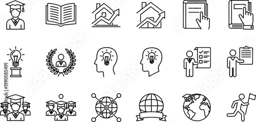 Education achievement icons set graduation learning knowledge success outline vector collection minimal modern academic symbols concept design