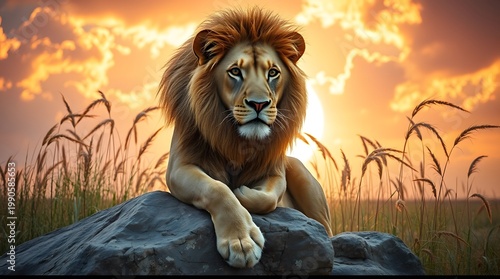 Fierce lion head big cat wildlife portrait isolated on white background

