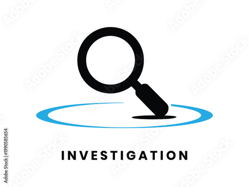 Magnifying glass on blue circle investigation with text