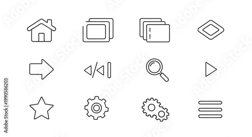 Collection of Simple Outline Icons for User Interface Design.
