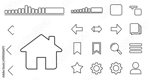 Collection of simple outline icons for user interface design.