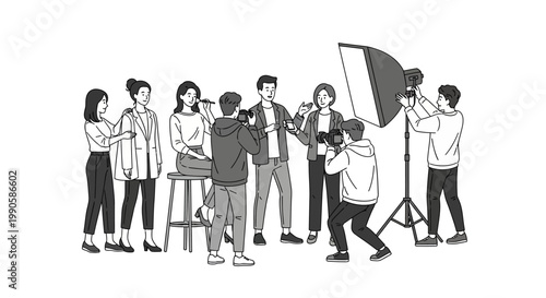 Professional photography crew working on a studio fashion photoshoot session.