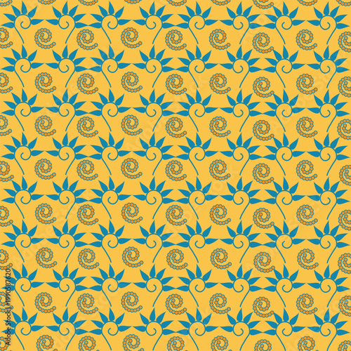 Abstract floral mandala blue , yellow geometric pattern design