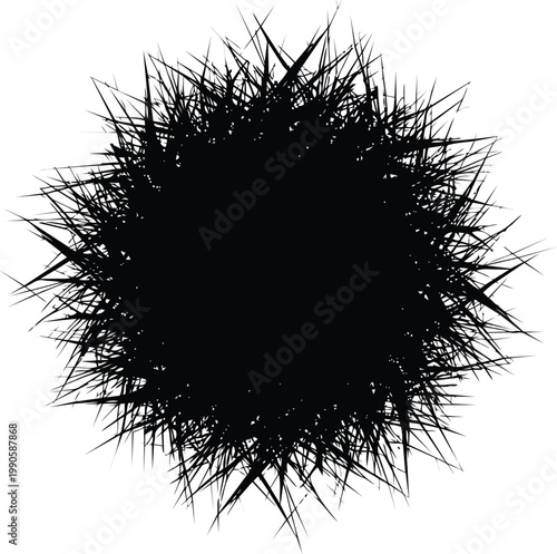 Abstract black spiky sphere shape isolated on white background.