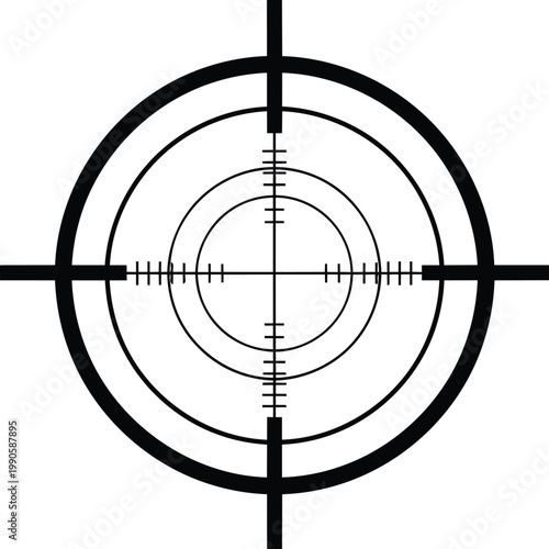 Black and white sniper crosshair reticle target illustration.