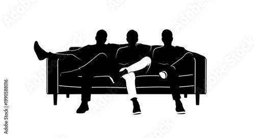 Three Men Silhouetted Sitting on a Sofa.